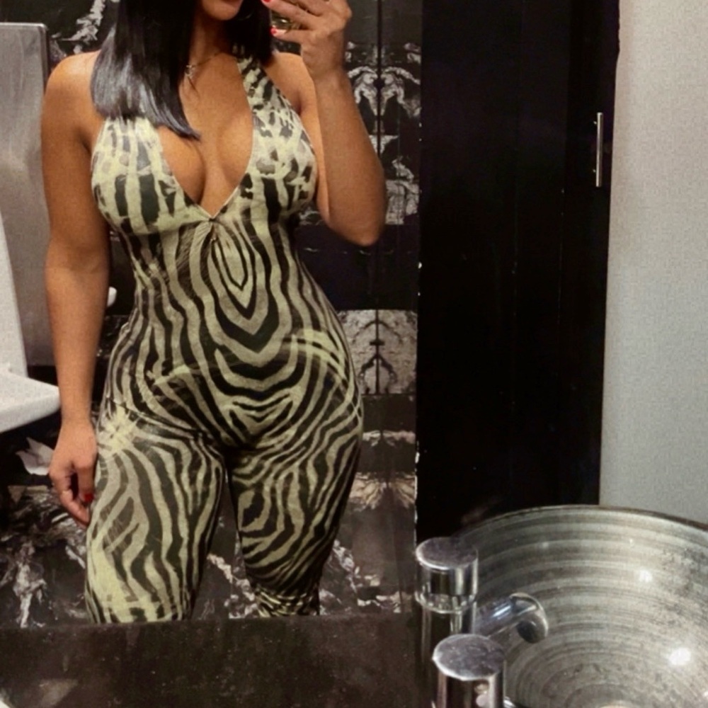 Zebra Print Plunge Jumpsuit